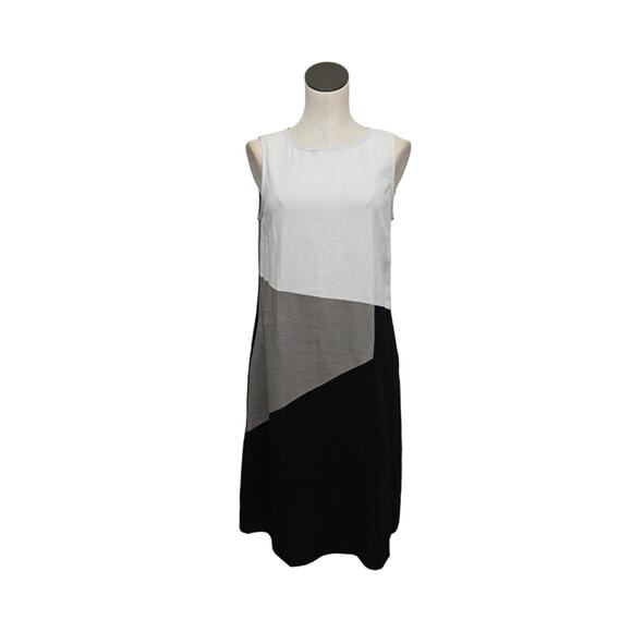 NWT For Cynthia Womens Sleeveless Color Block Midi Linen Dress Size Medium - Picture 1 of 9